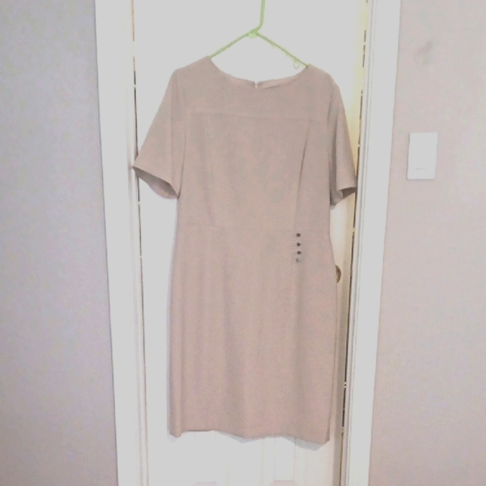 Preston & York Tan Sheath Midi Dress Crew Neck Work